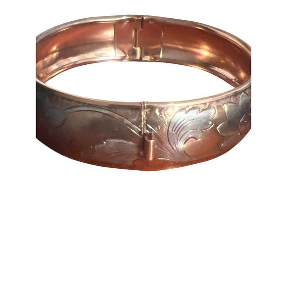Vintage Copper Silver Tone Floral Engraved Clamper Bangle Bracelet Estate 7" - Picture 3 of 6